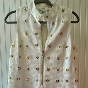 Per Se White and Gold Embellished Sheath Dress Knee-Length